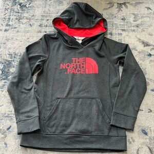 The North Face Womens Gray Bright Neon Orange Hooded Pullover Sweatshirt Size S